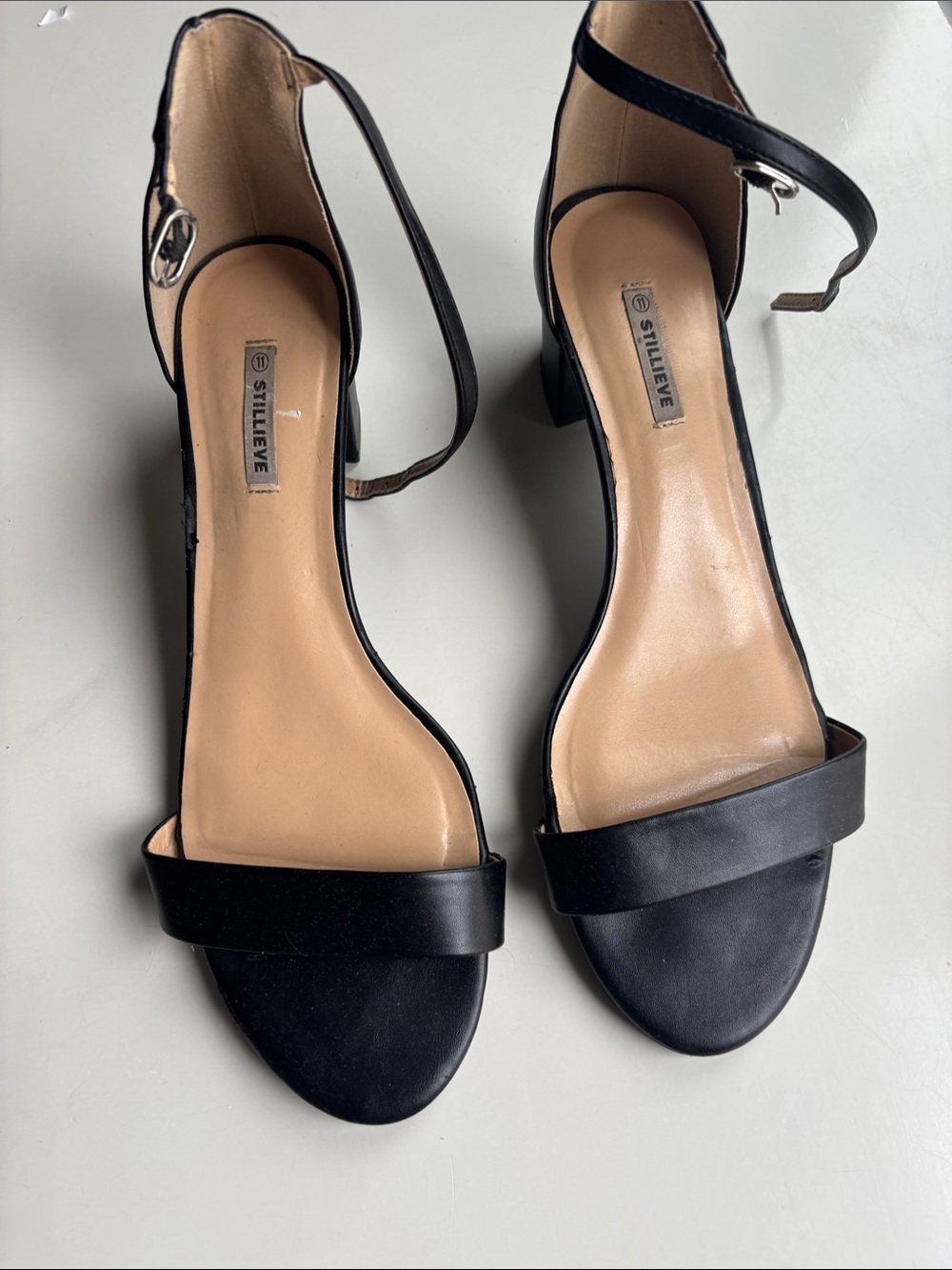 Black Ankle-Strap Block Heel Sandals